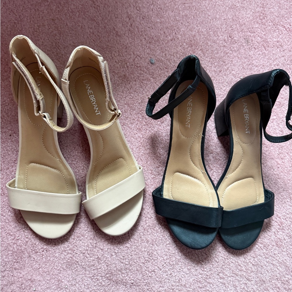 Lane Bryant Black and Cream Sandals with Ankle Straps